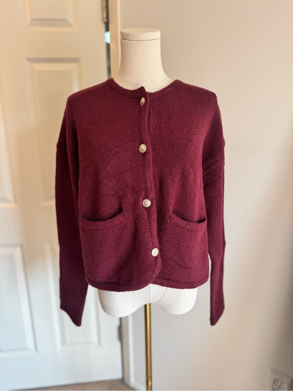 Splendid x Cellajaneblog Burgundy Gold Button Cardigan Size Medium